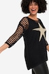 3/4-Sleeve Relaxed Fit Crew Neck Perforated Knit Star Sweater