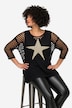 3/4-Sleeve Relaxed Fit Crew Neck Perforated Knit Star Sweater