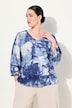 Pullover, batikprint, rhinsten, V-udskæring, 3/4-ærmer