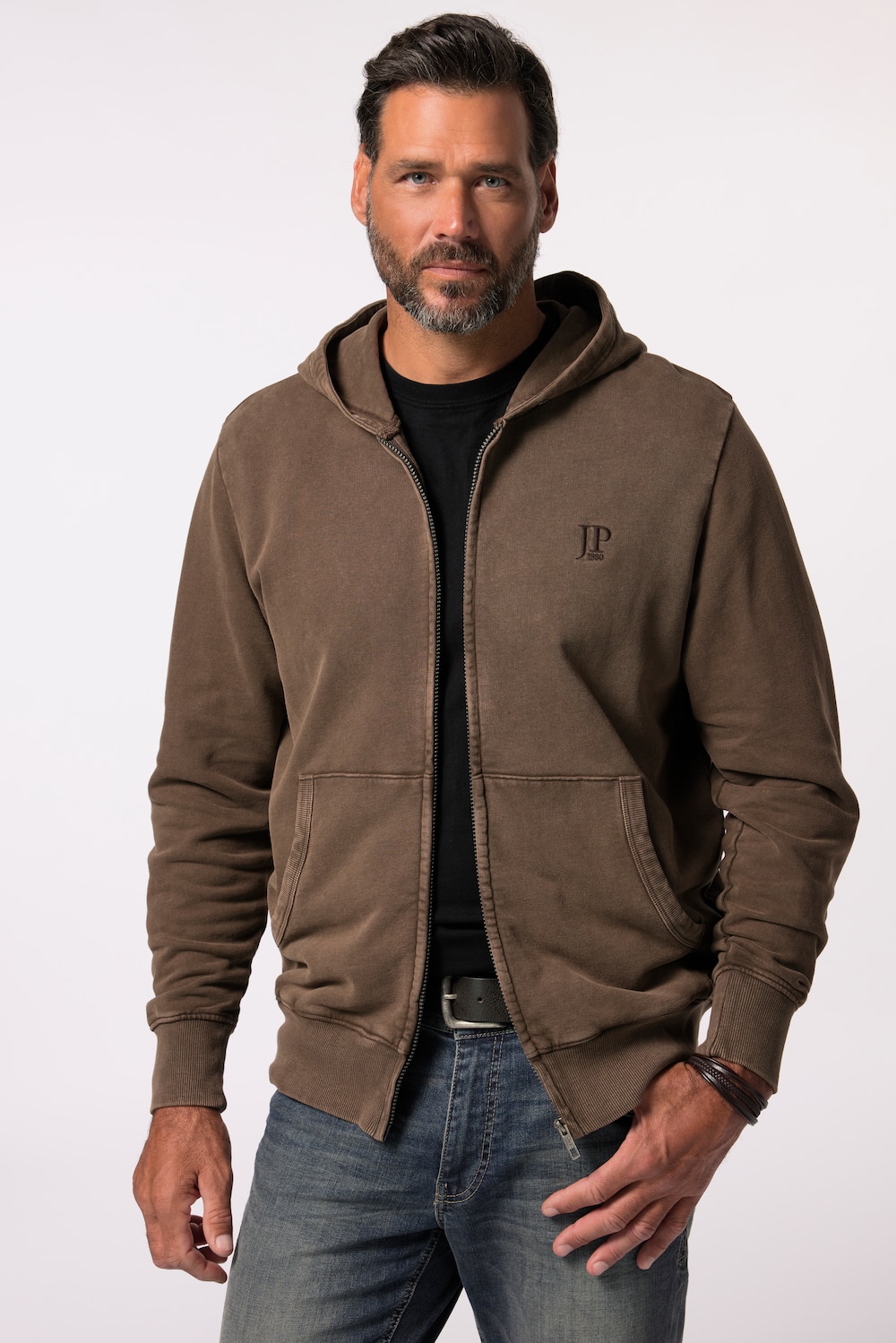 Große Größen Hoodiejacke, Herren, braun, Größe: 3XL, Baumwolle, JP1880