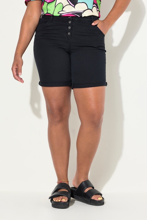 Twill-Shorts, Straight Fit, sichtbare Knöpfe, Krempelsaum