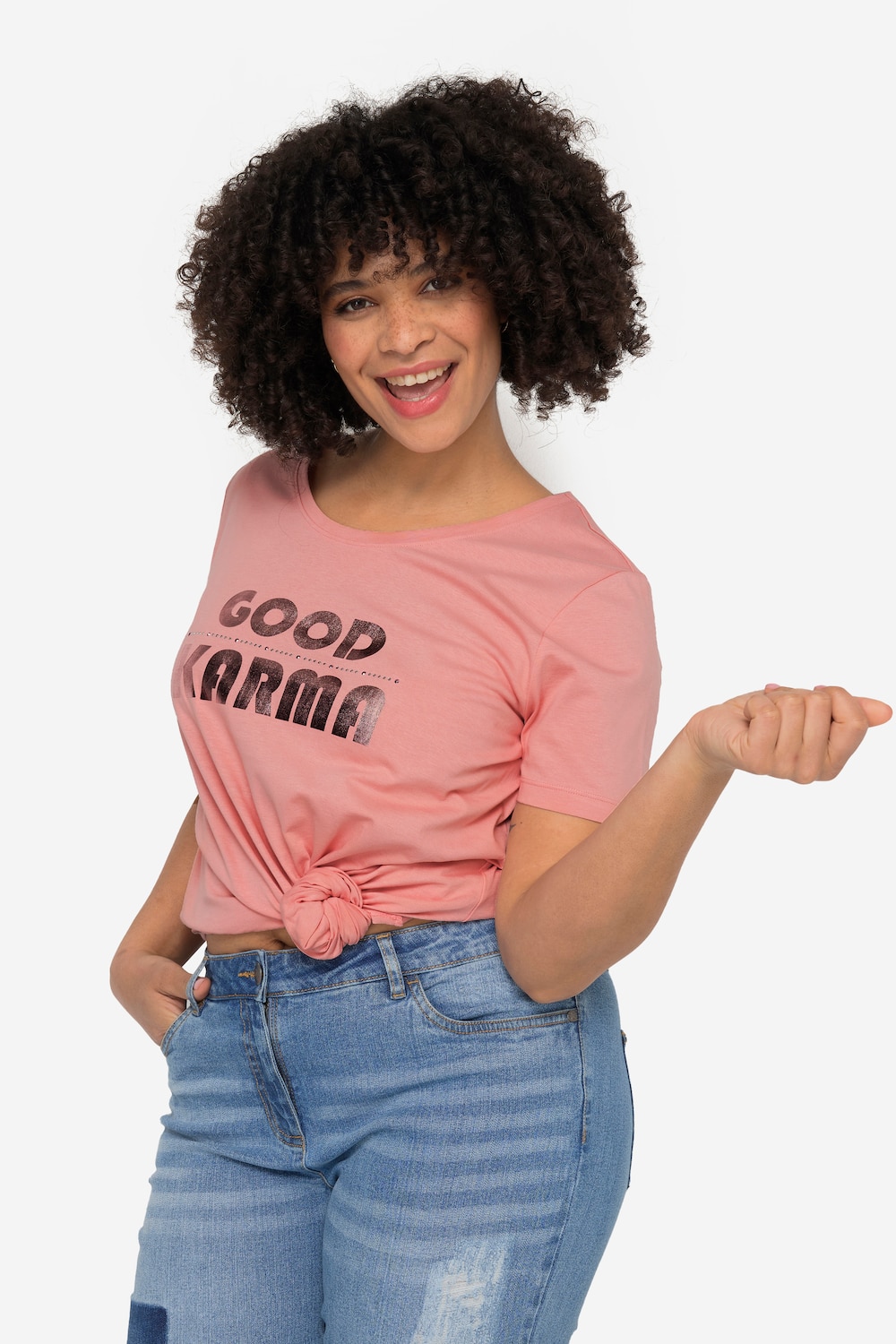 T-Shirt, Metallic-Schriftzug, Rundhals, Halbarm