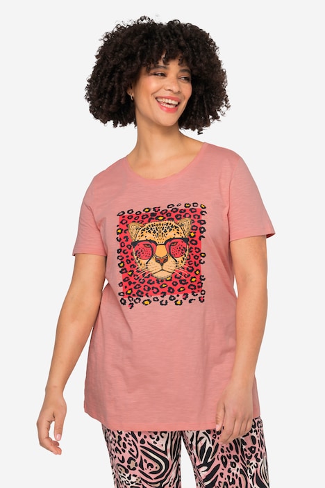 T-Shirt, Tiger-Druck, Rundhals, Halbarm