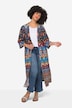 Kimono, grafisk trykk, åpen form, vide 3/4-lengde ermer