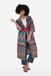 Kimono, grafisk trykk, åpen form, vide 3/4-lengde ermer