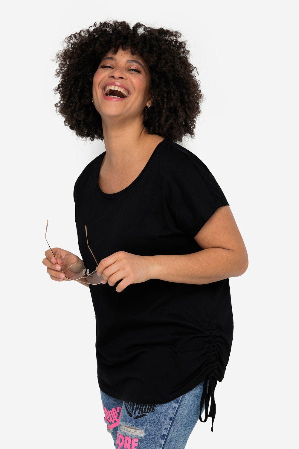 T-shirt, oversized, ronde hals, rimpelingen aan de zijkant