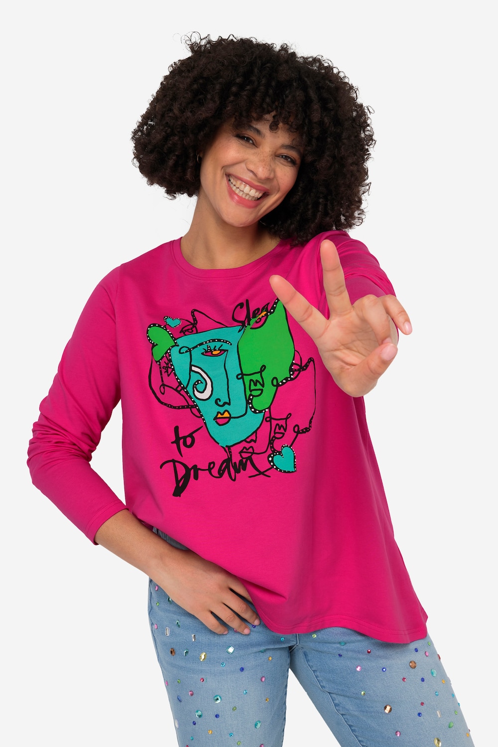 T-Shirt, Gesichts-Motiv, Rundhals, Langarm