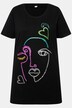 T-Shirt, Metallic-Gesichts-Motiv, Rundhals, Halbarm