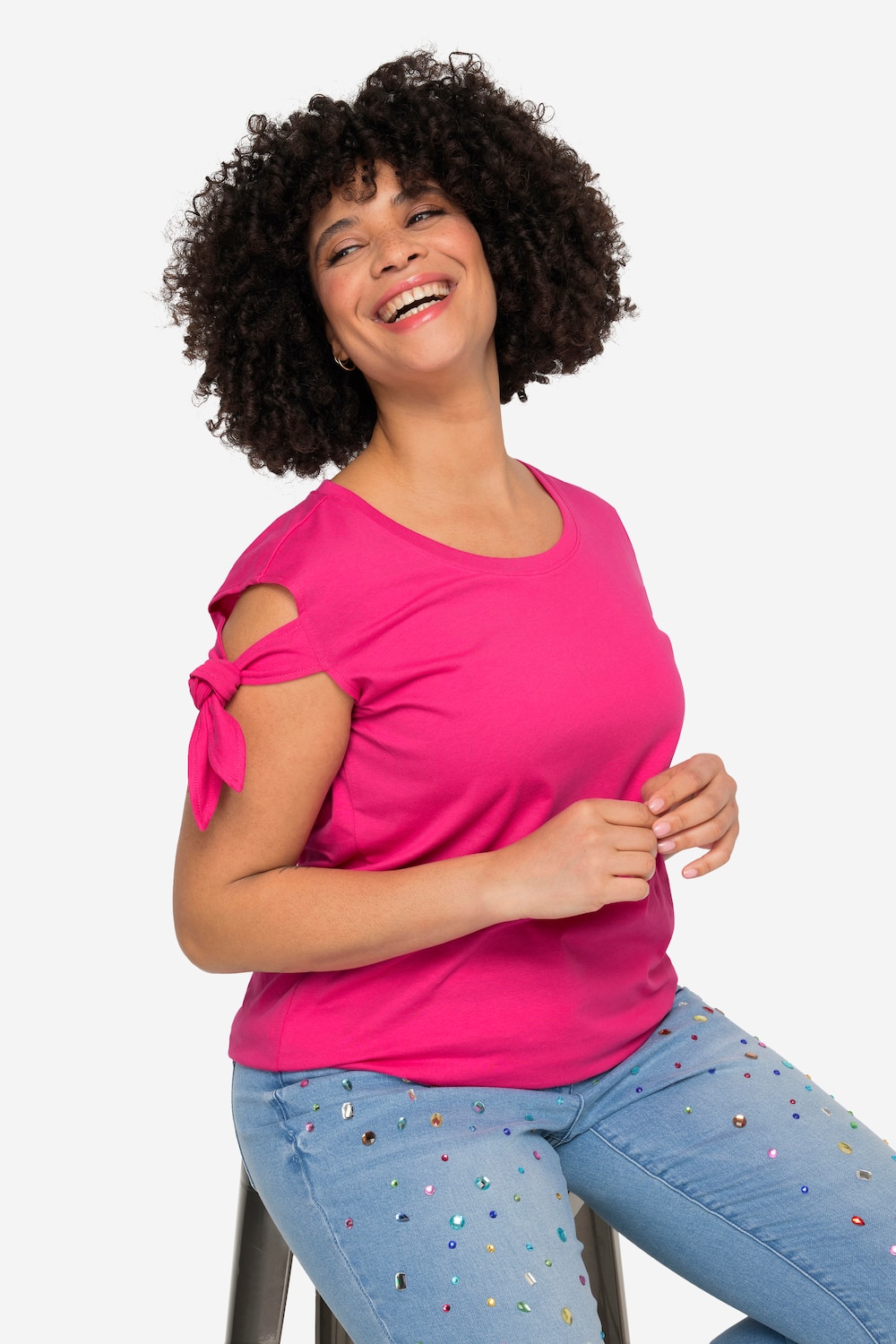 T-Shirt, schouder cut-out, ronde hals, korte mouwen