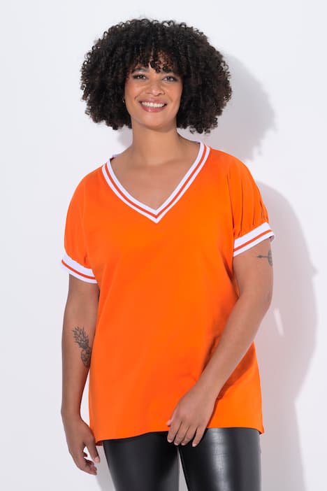 Sweater, oversized, V-Ausschnitt, Streifenbündchen