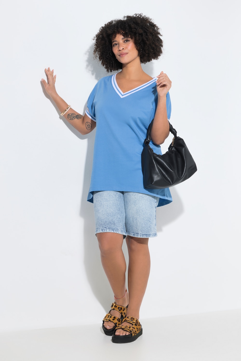 Trui, oversized, V-hals, gestreepte manchetten