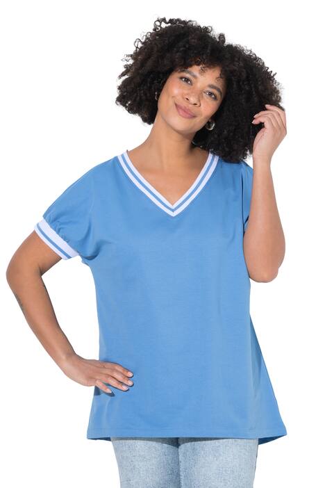 Mikina, oversize, výstřih do V, pruhované manžety