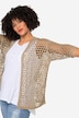 Relaxed Fit 3/4-Sleeve Open Front Ribbon Yarn Cardigan