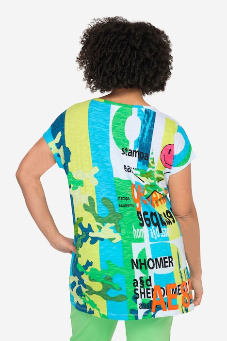 Long Oversized V-Neck All-Over Print Shirt