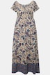 Jersey maxi-jurk, A-lijn, paisley-print, gerimpelde buste, korte mouwen
