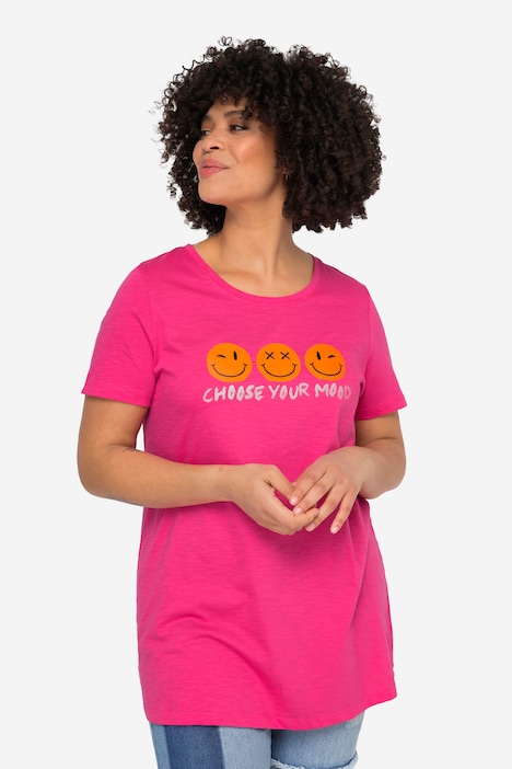 T-Shirt, Smiley Druck, Rundhals, Halbarm