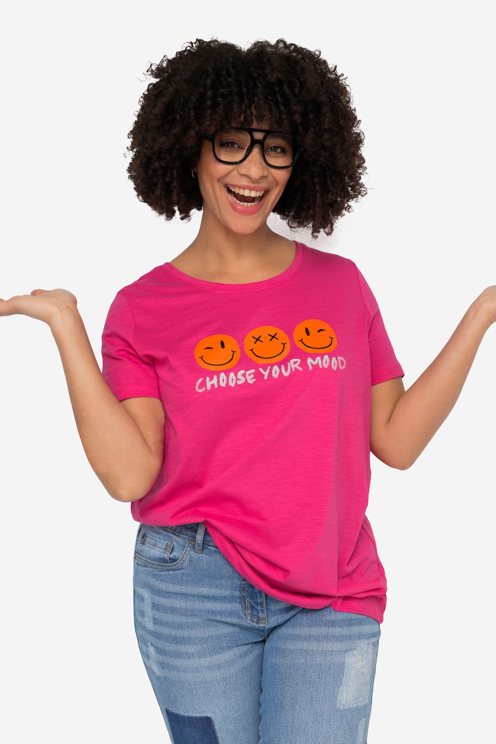 T-shirt, smiley print, ronde hals, korte mouwen