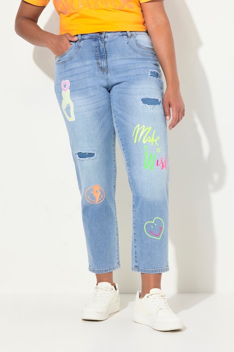 Patched Distressed Look 5-Pocket Boyfriend Jeans