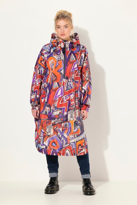 Functionele regencape, unisex, print, capuchon