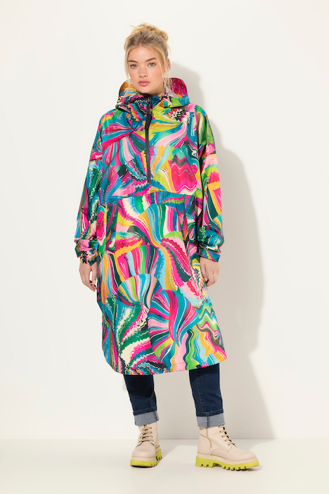 Functionele regencape, unisex, print, capuchon