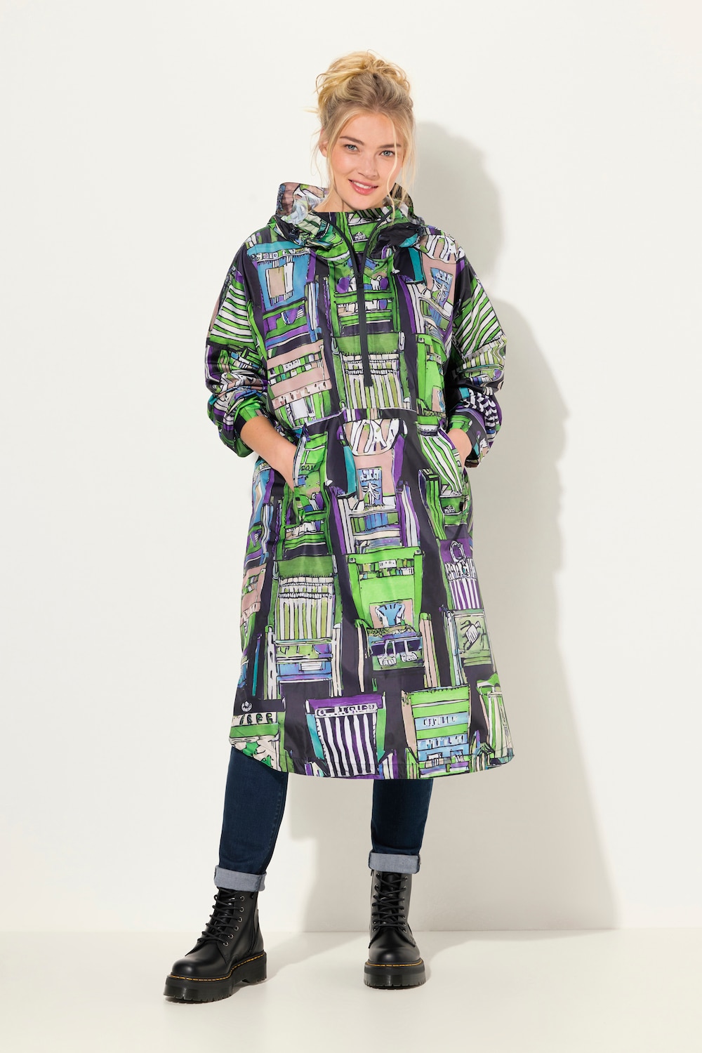 Funktions-Regencape, Unisex, Print, Kapuze
