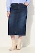 Jupe en jean, coupe 5 poches, fente sur le devant et matière stretch