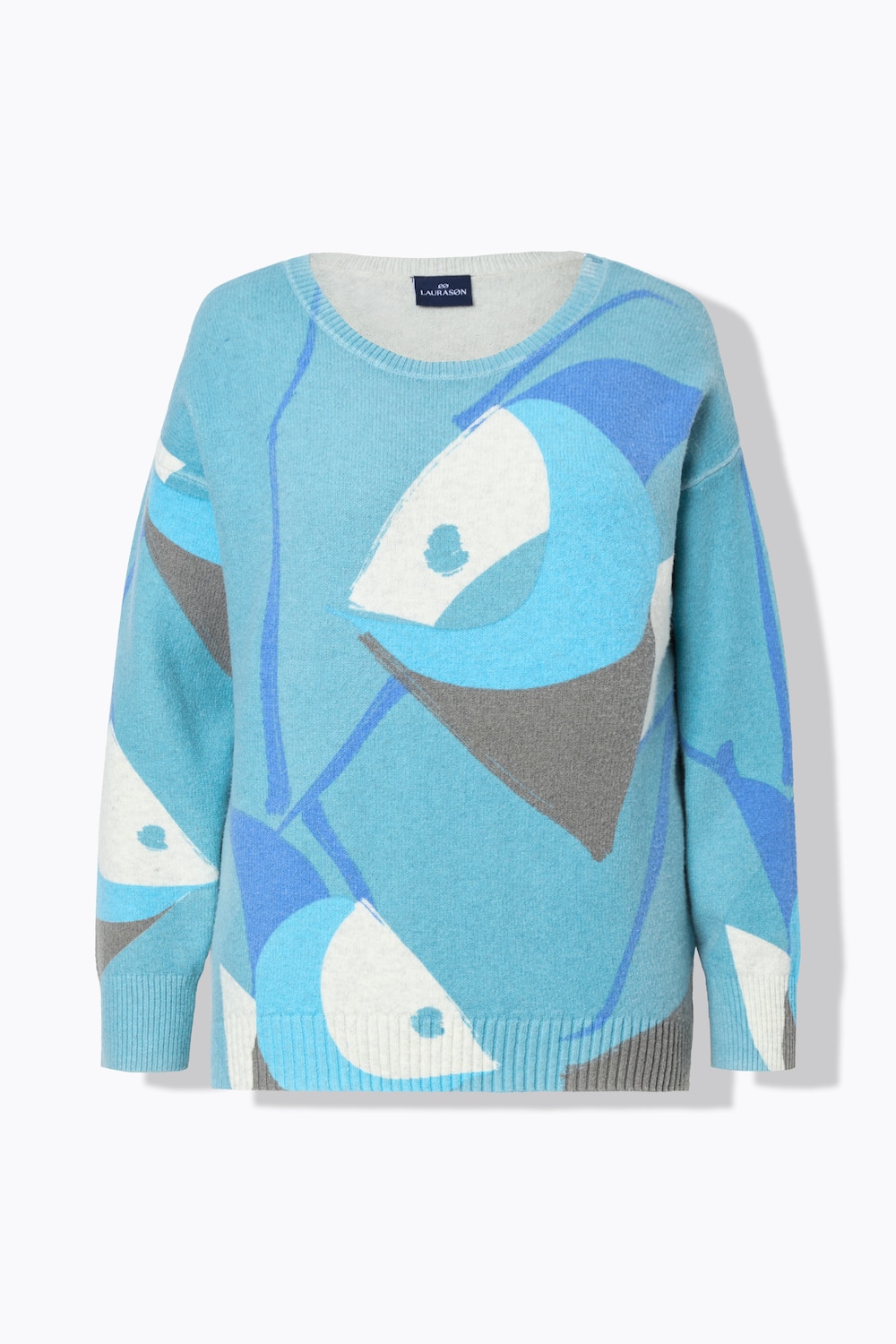 Stora storlekar Stickad tröja, Dam, turkos, storlek: 3XL, Syntetfibrer/Bomull/Polyester, LAURASON