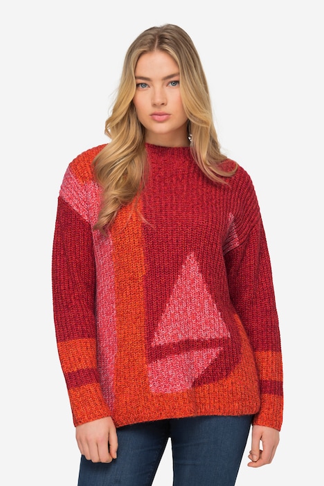 Abstract Crew Neck Long Sleeve Knit Sweater