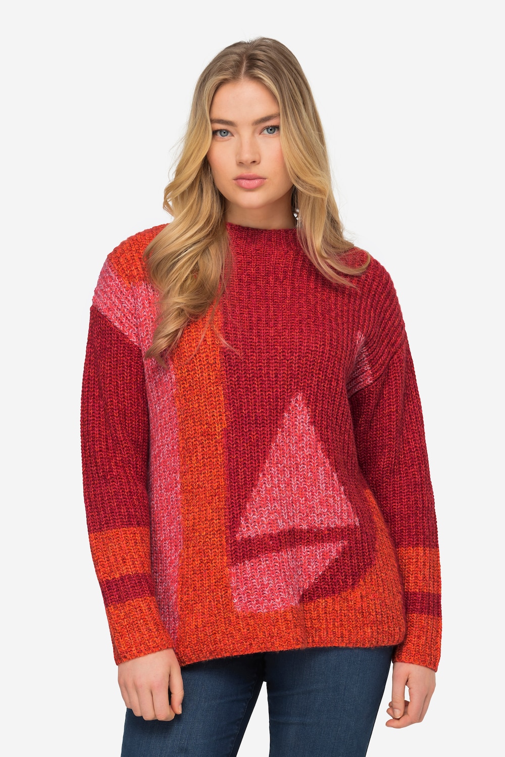 Große Größen Jacquard Pullover, Damen, rot, Größe: L, Synthetische Fasern/Baumwolle/Polyester, LAURASON