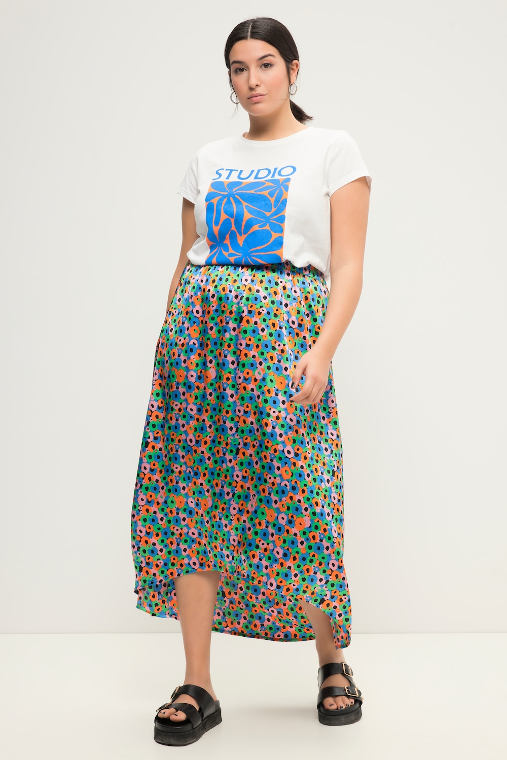 Midirock, A-Line, Color Flowerprint, Elastikbund
