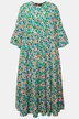Maxi-jurk, A-lijn, gekleurde bloem, tuniekhals, 3/4-mouwen