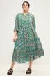 Maxi-jurk, A-lijn, gekleurde bloem, tuniekhals, 3/4-mouwen