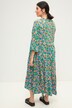 Maxi-jurk, A-lijn, gekleurde bloem, tuniekhals, 3/4-mouwen