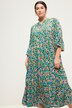 Maxi-jurk, A-lijn, gekleurde bloem, tuniekhals, 3/4-mouwen