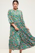 Maxi-jurk, A-lijn, gekleurde bloem, tuniekhals, 3/4-mouwen