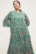 Maxi-jurk, A-lijn, gekleurde bloem, tuniekhals, 3/4-mouwen