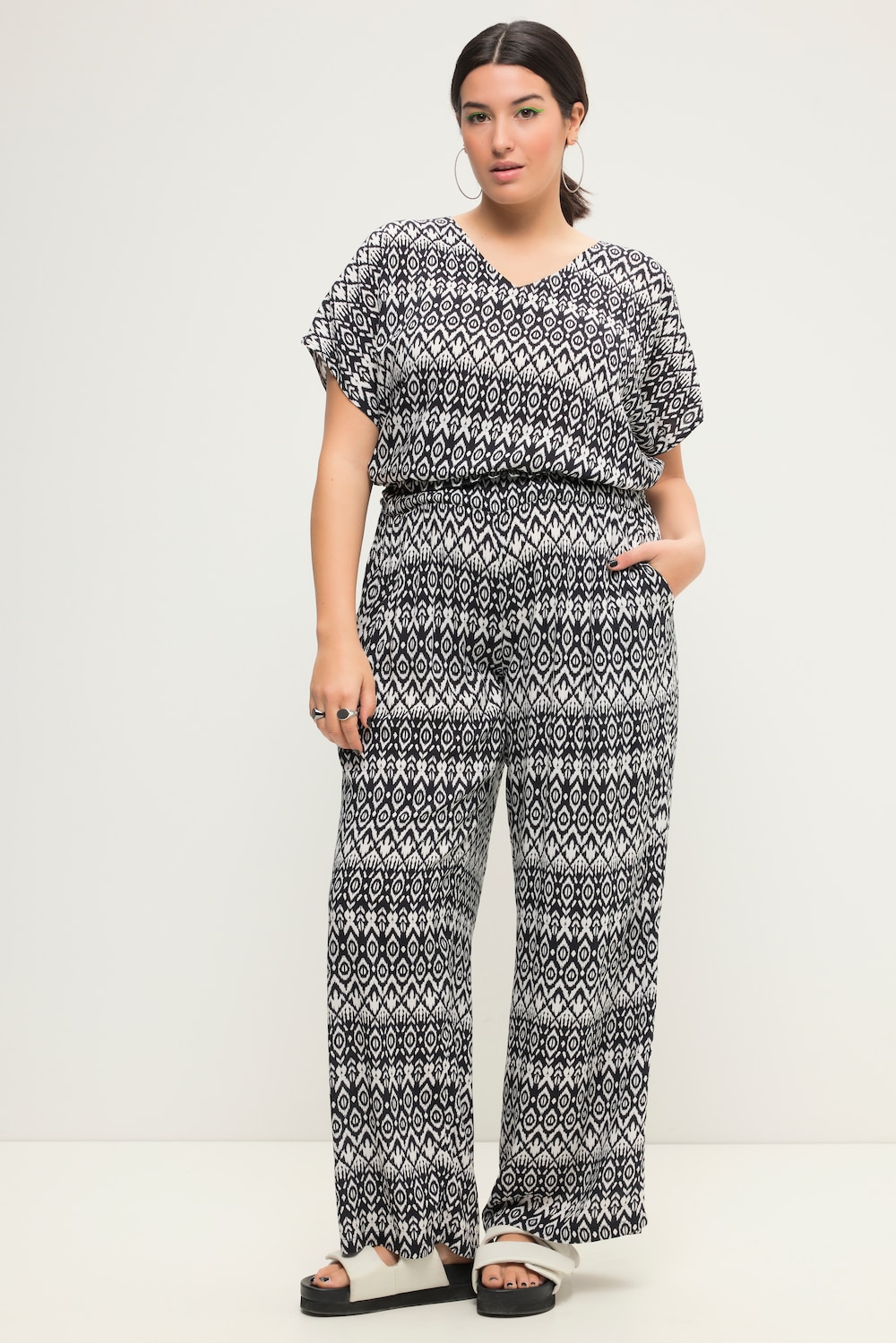 Hose, Wide Legs, HighWaist, Alloverprint, Elastikbund