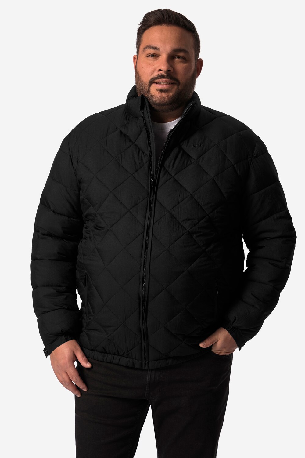 Stora storlekar Quiltad jacka, Her, svart, storlek: XXL, Polyester/Syntetfibrer, Men Plus