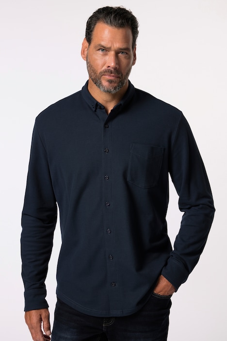 JP 1880 piqué-ruitenshirt, lange mouwen, kleine buttondown-kraag, Modern Fit, tot 8XL