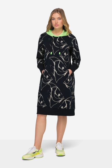 Hooded Sweat Dress Long Sleeve Allover Print