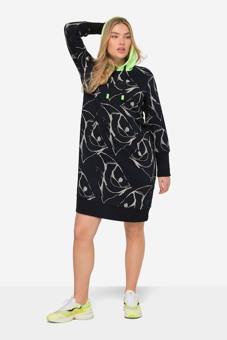 Hooded Sweat Dress Long Sleeve Allover Print