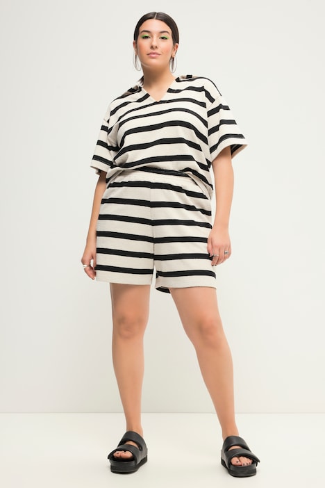 Stripe Terry Elastic Waist Pocket Shorts