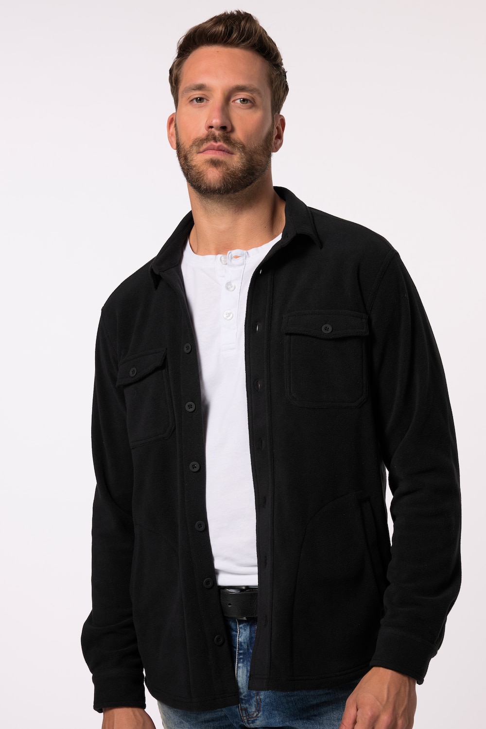 Große Größen Fleece-Overshirt, Herren, schwarz, Größe: LT, Polyester, JP1880