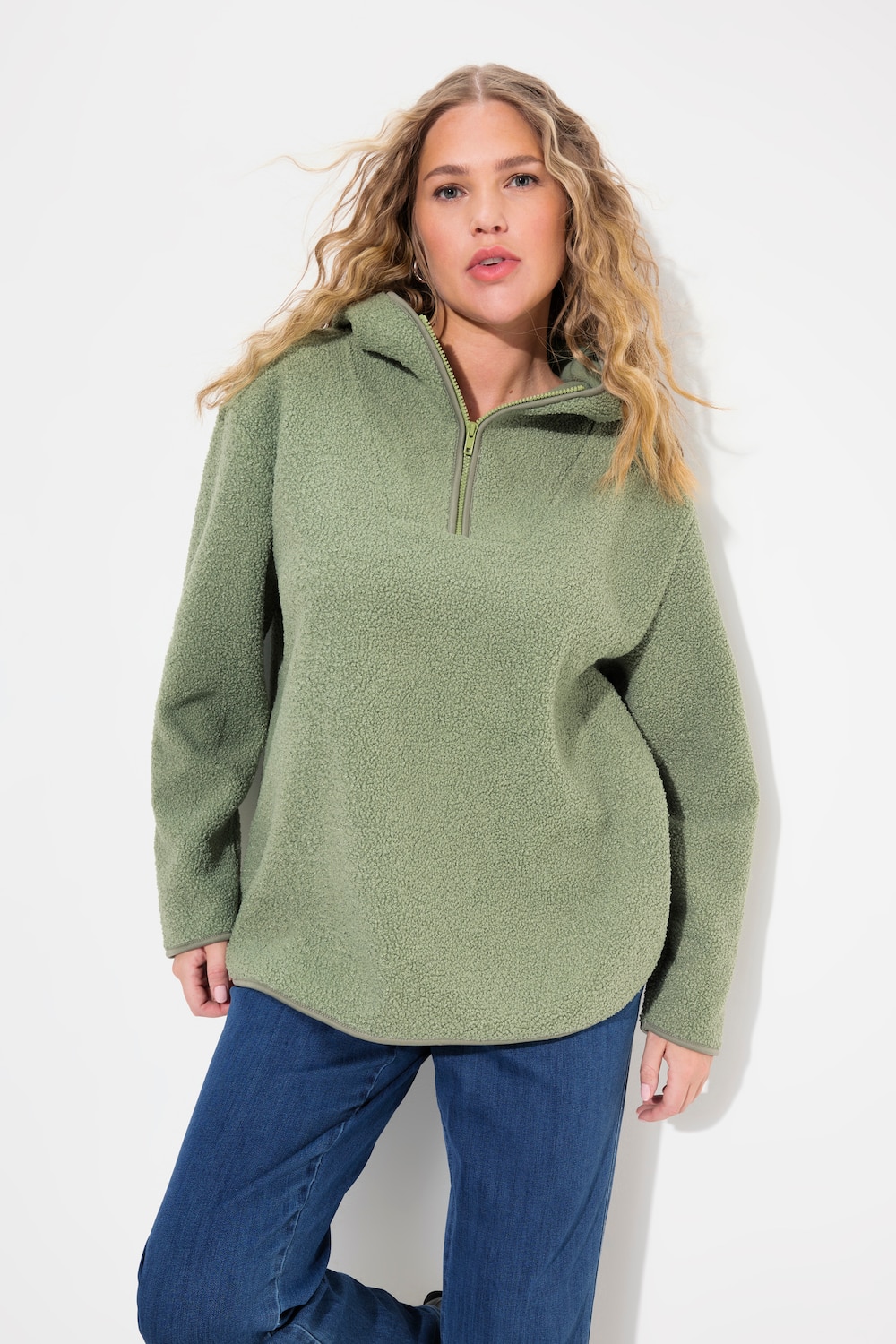 Große Größen Teddypullover, Damen, grün, Größe: 42/44, Polyester, Ulla Popken