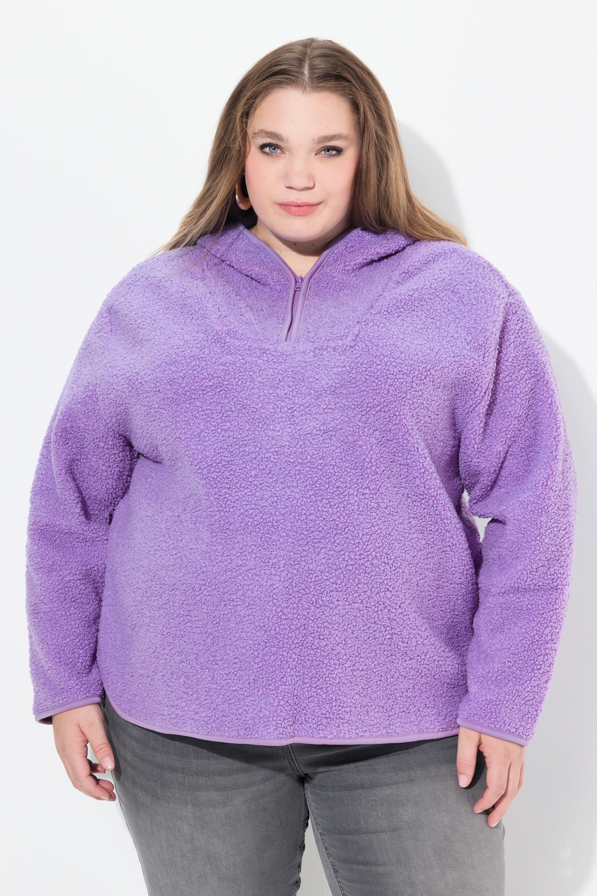 Ulla Popken Damen große Größen Teddypullover Plüsch Kapuze Langarm 831535