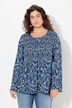 Bluse, gesmokt, Rundhals, ausgestellter Langarm