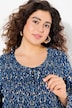 Bluse, gesmokt, Rundhals, ausgestellter Langarm