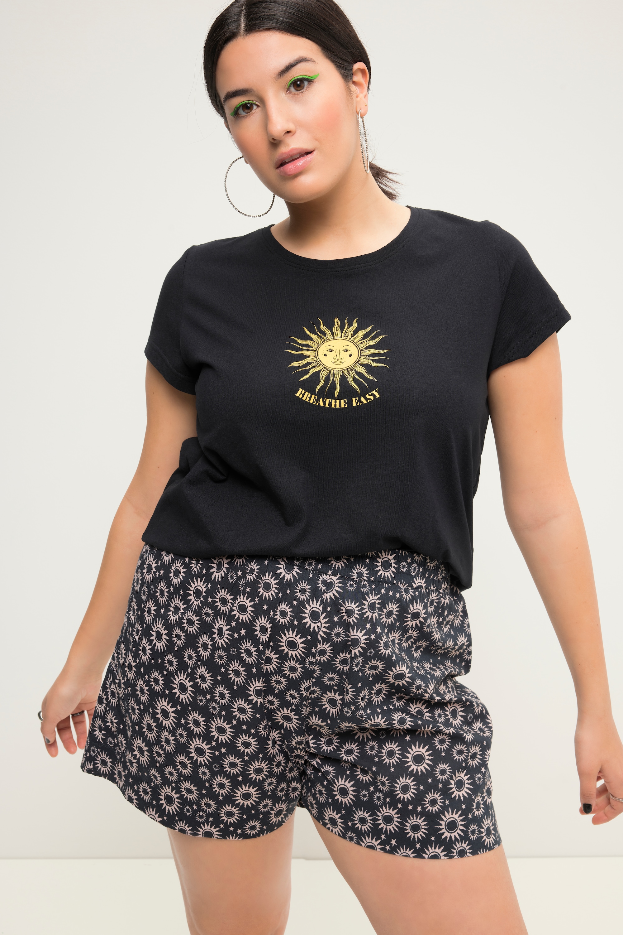 Studio Untold Damen große Größen T Shirt Classic Shape Sun Print Rundhals