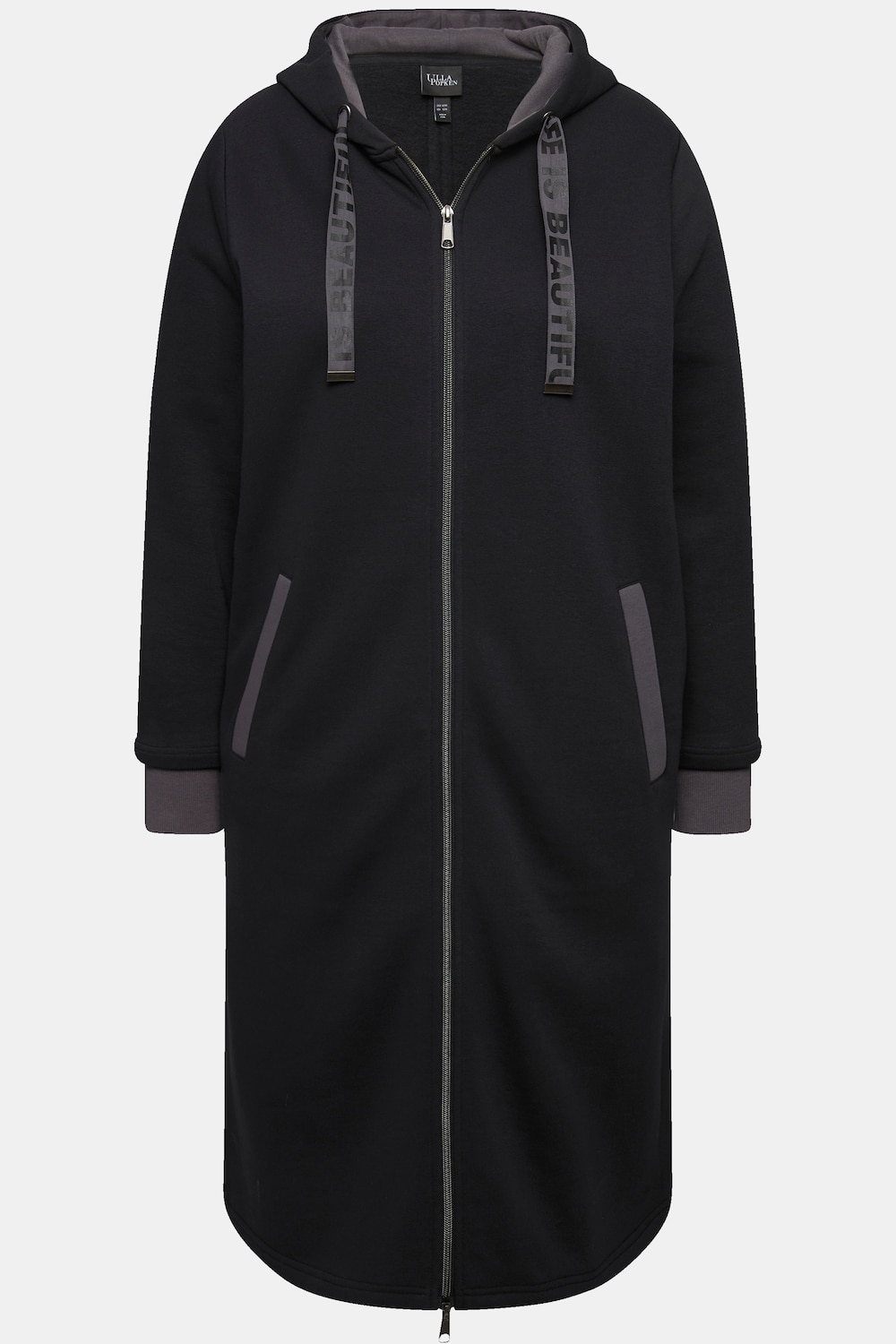 Stora storlekar Lång mjukisjacka, Dam, svart, storlek: 54/56, Bomull/Polyester, Ulla Popken
