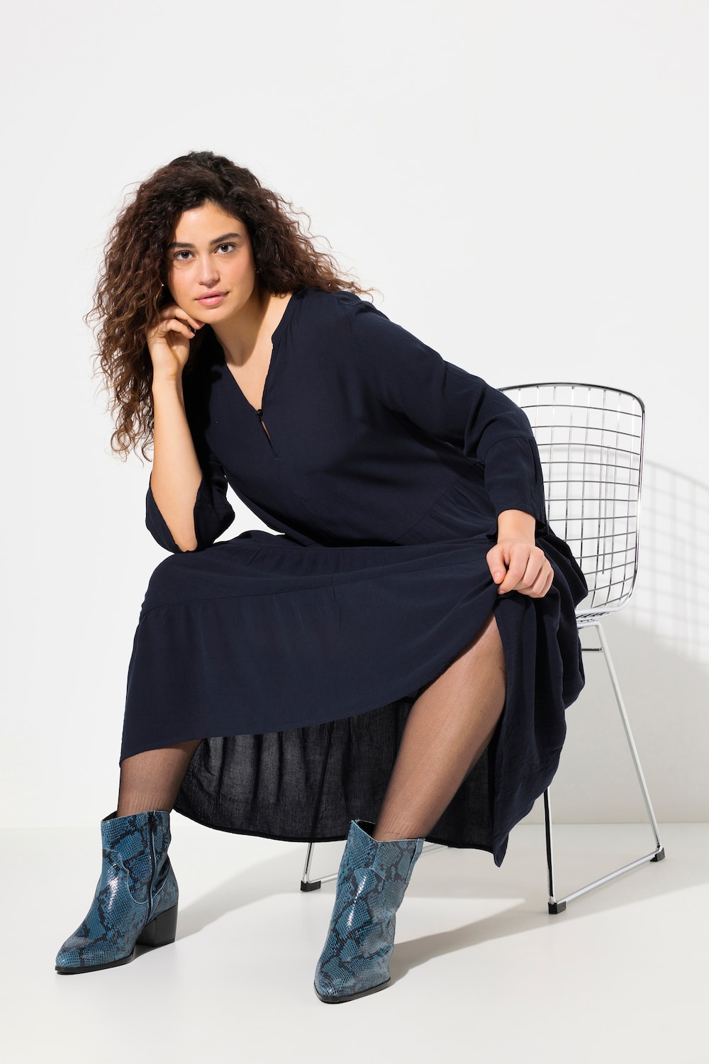 Große Größen Kleid, Damen, blau, Größe: 42/44, Viskose, Ulla Popken